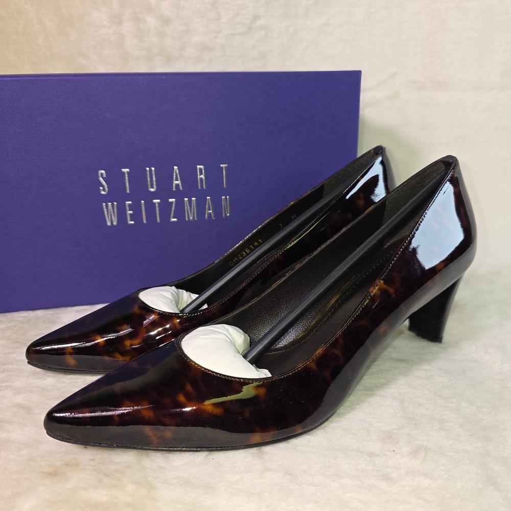 Stuart Weitzman Tortoise Shell Pumps Brown Patent Leather Womens 7 M New